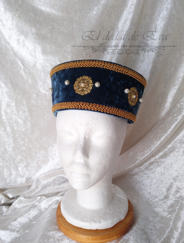 Tocado Medieval de Terciopelo Azul con Velo
